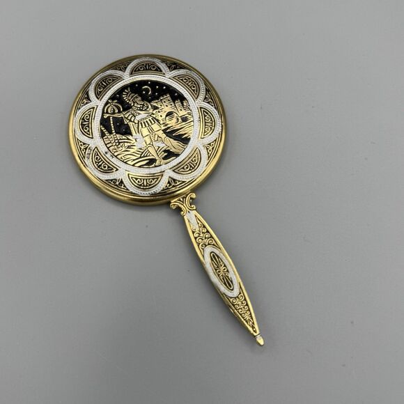 Vtg Small Handheld Mirror Phoenician Soldier and Landscape Vanity Glam 4.5" L - Picture 2 of 6